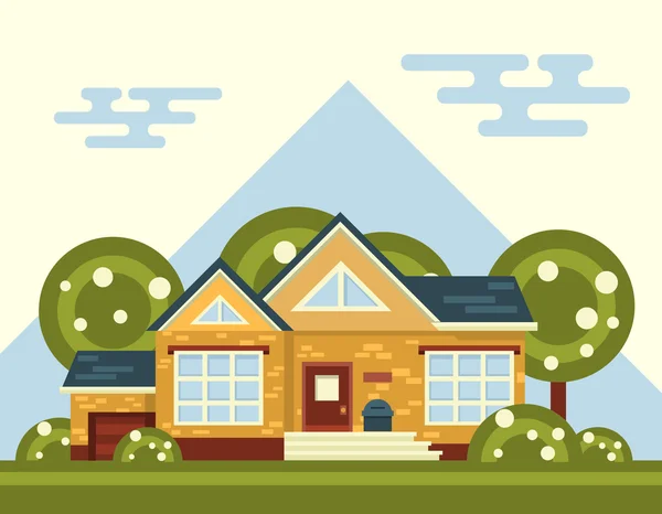 Flat house on the nature — Stock Illustration Flat house on the nature Royalty Free Stock Vectors