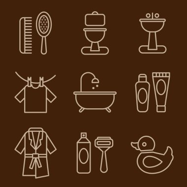 Cleaning icons on brown clipart