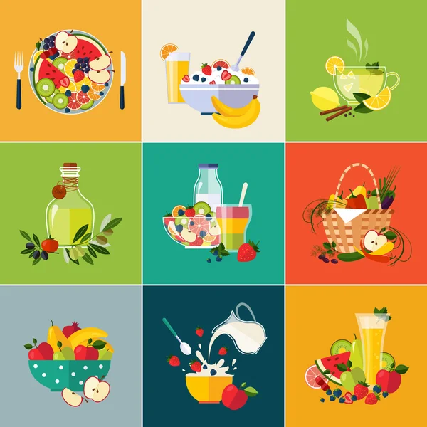 Aliments sains frais colorés — Image vectorielle