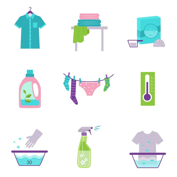 Iconos de lavandería en blanco — Archivo Imágenes Vectoriales