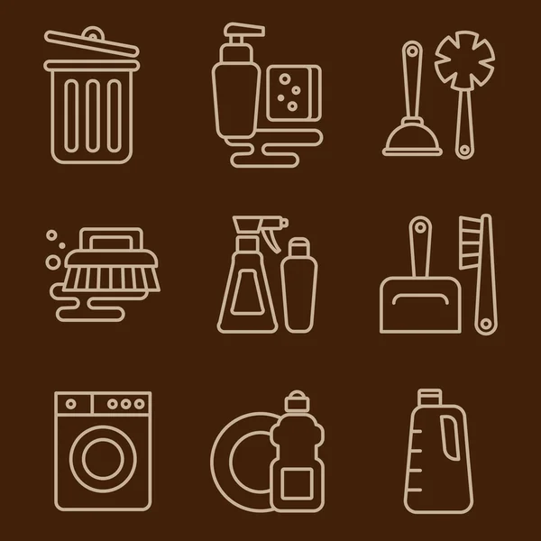 Iconos de limpieza en marrón — Archivo Imágenes Vectoriales