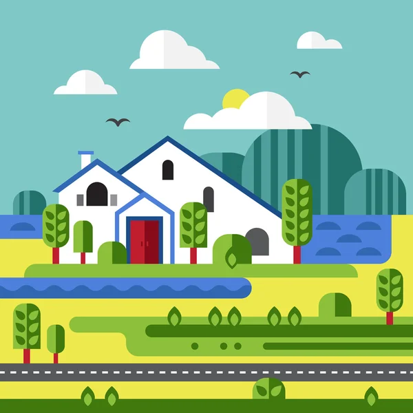 Flat house on the nature — Stock Illustration Flat house on the nature Vector Graphics