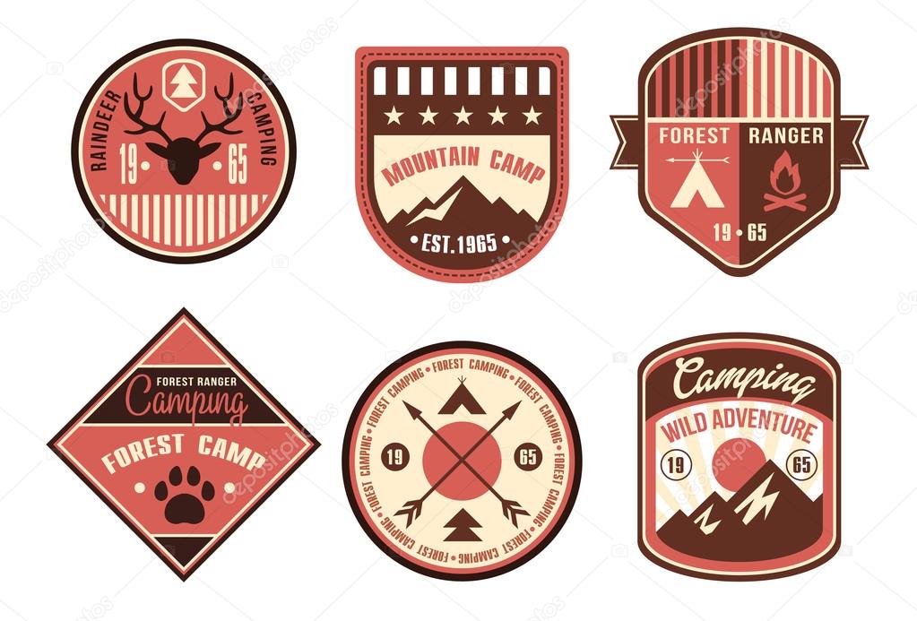 Vector set of wilderness and nature exploration logos, emblems, silhouettes and design elements