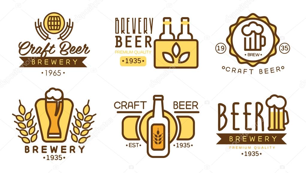 Original vintage retro line art badges and logos design template for beer house,