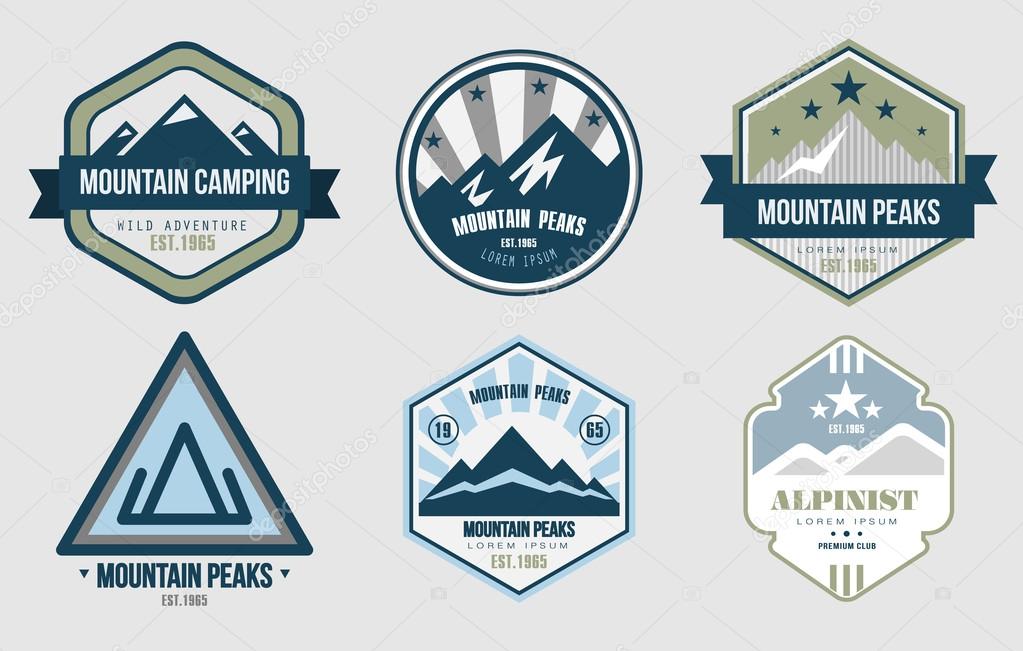 Vector set of wilderness and nature exploration logos, emblems, silhouettes and design elements