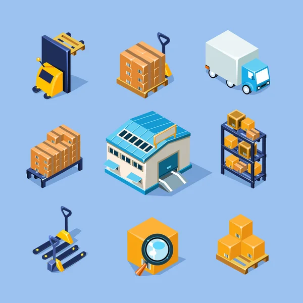 Warehouse transportation and delivery icons — Stock Vector