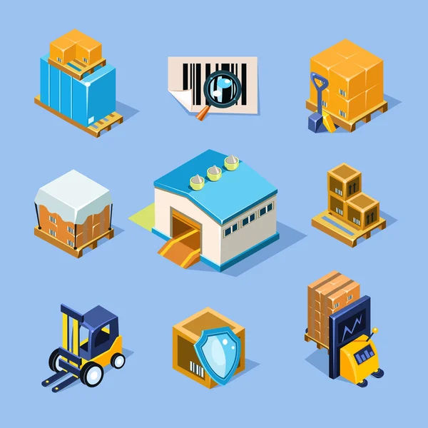 Iconos de transporte y entrega de almacén — Vector de stock