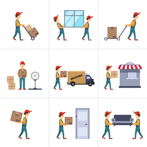Delivery men icon set — Stock Vector