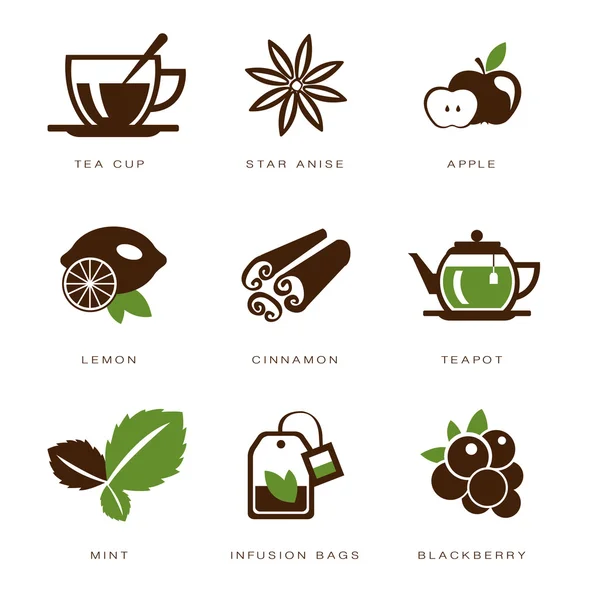 Conjunto de iconos sobre un tema de té — Vector de stock