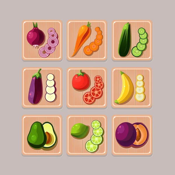 Fruits et légumes tranchés — Image vectorielle