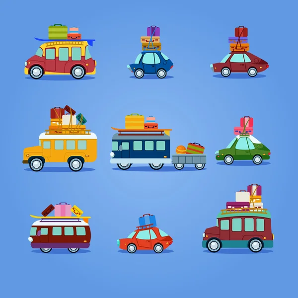 Travel cars with bags — Stock Vector