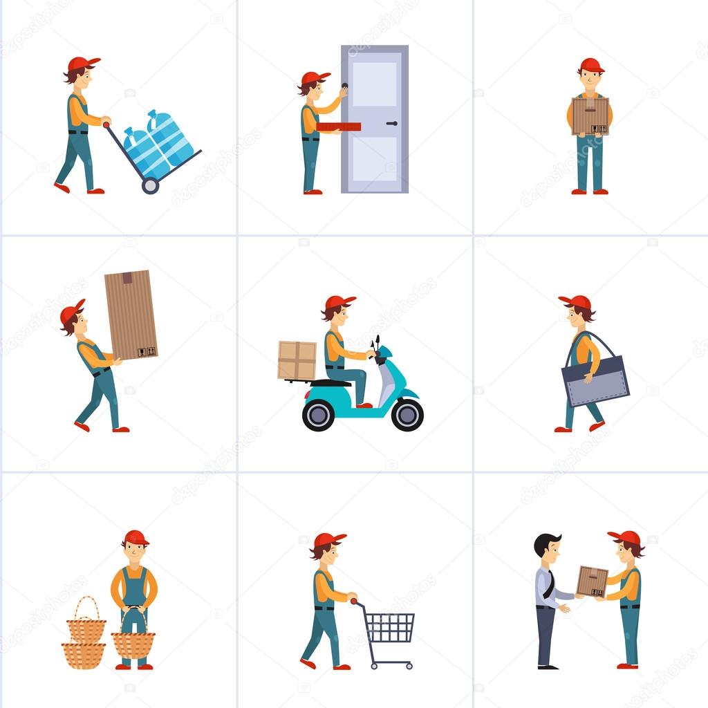 Delivery men icon set