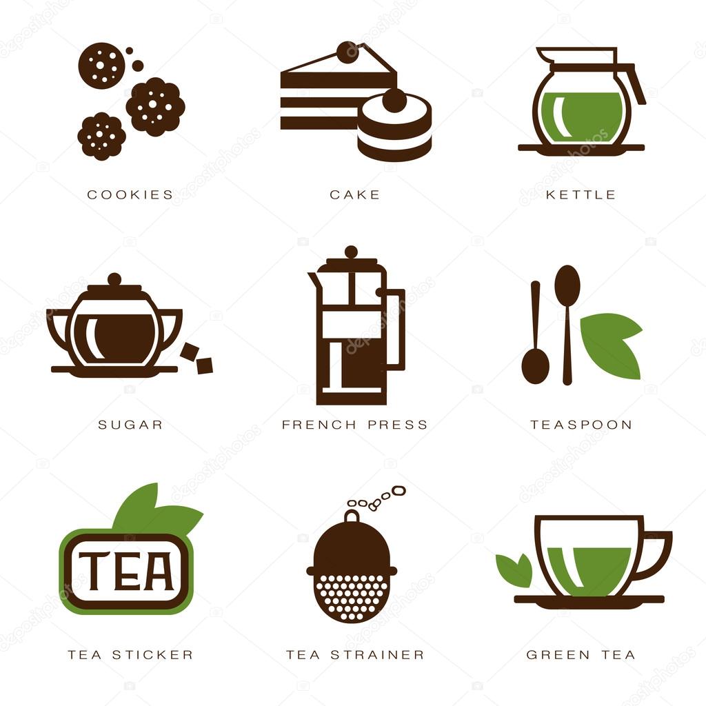set of icons on a tea theme