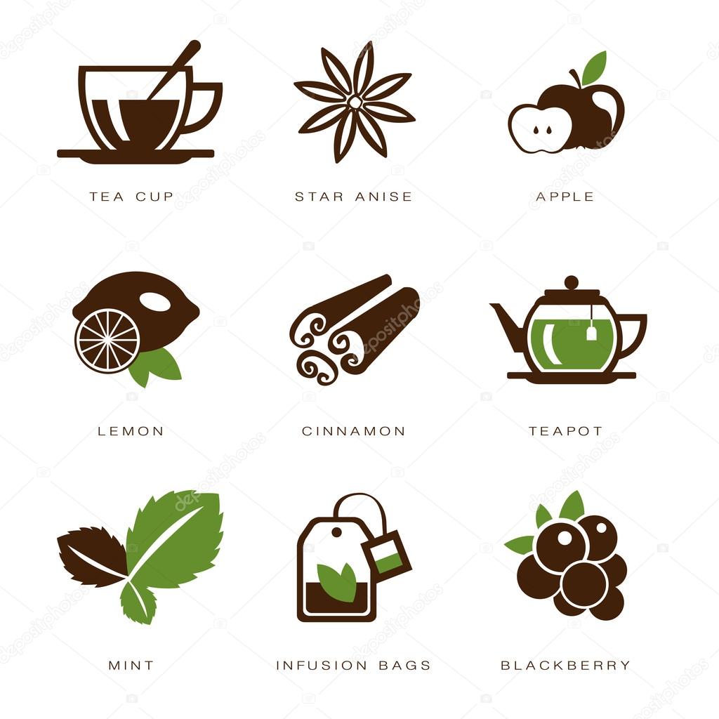 set of icons on a tea theme