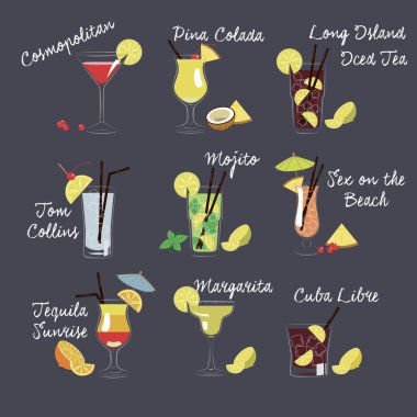 Club kokteyllerin isimleri ile.