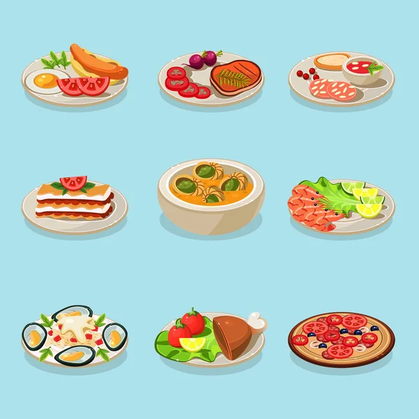 Plat alimentaire ensemble — Image vectorielle