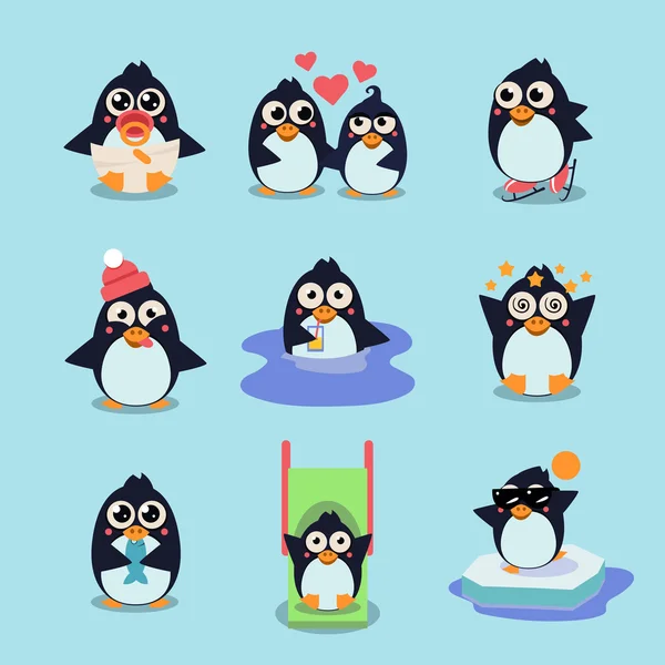 Cartoon penguins set — Stock Vector