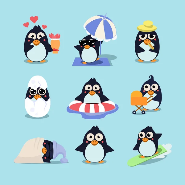 Kreslený tučňáci sada — Stockový vektor