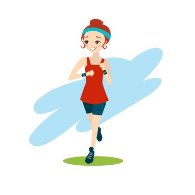 illustration of a Beautiful Cartoon Girl Running