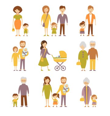 Aile düz Icons set