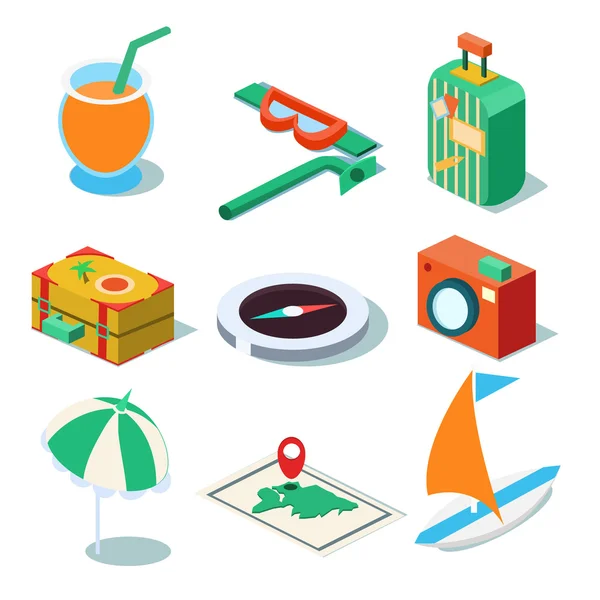 Juego de iconos de objetos de viaje — Vector de stock