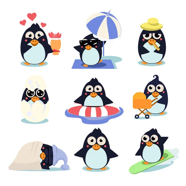 Penguin Set Vector Illustration, — Stock Vector
