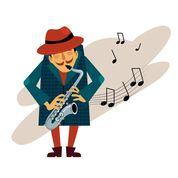 Saxophonist Playing Love Melody Vector — Stock vektor