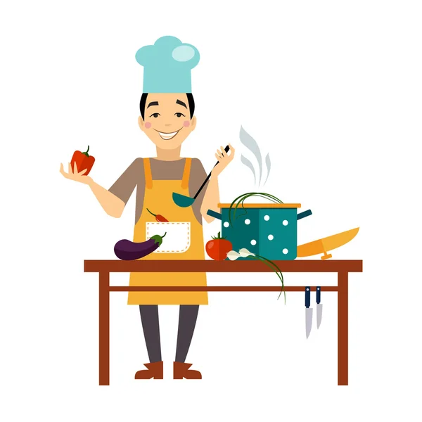 Chef Cooking Food — Stock Vector