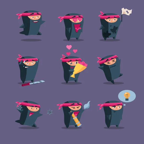 Set di mascotte ninja — Vettoriale Stock