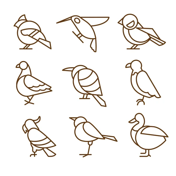 Set of linear drawing birds — Stockvector