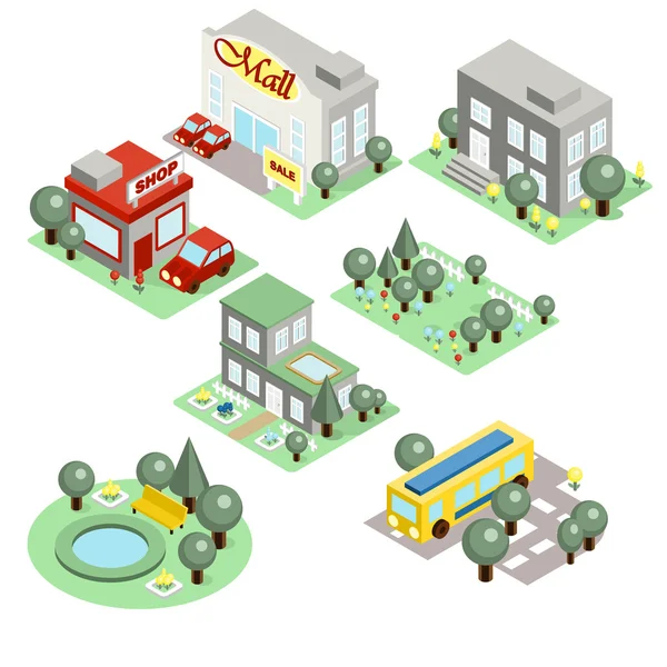 Set of the isometric city buildings — Stock Vector