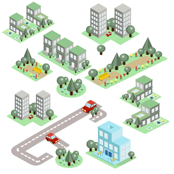 Set of the isometric city buildings — Stock Vector