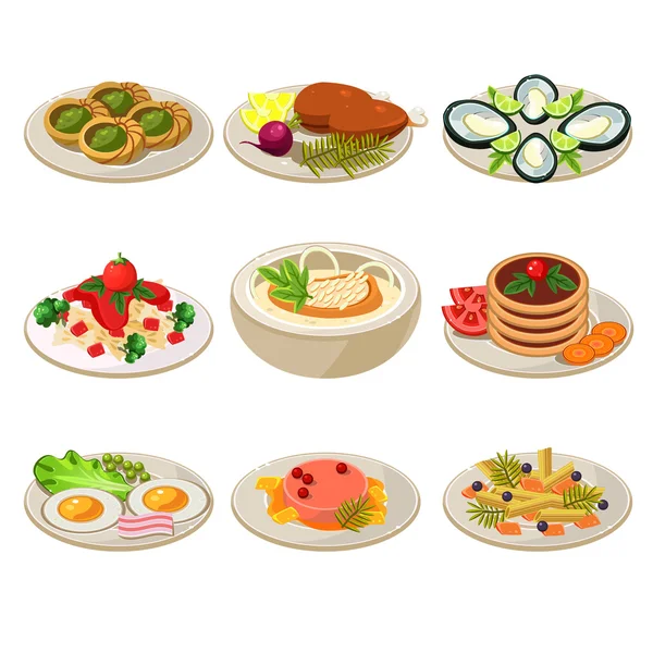 Conjunto de ícones de comida almoço europeu — Vetor de Stock