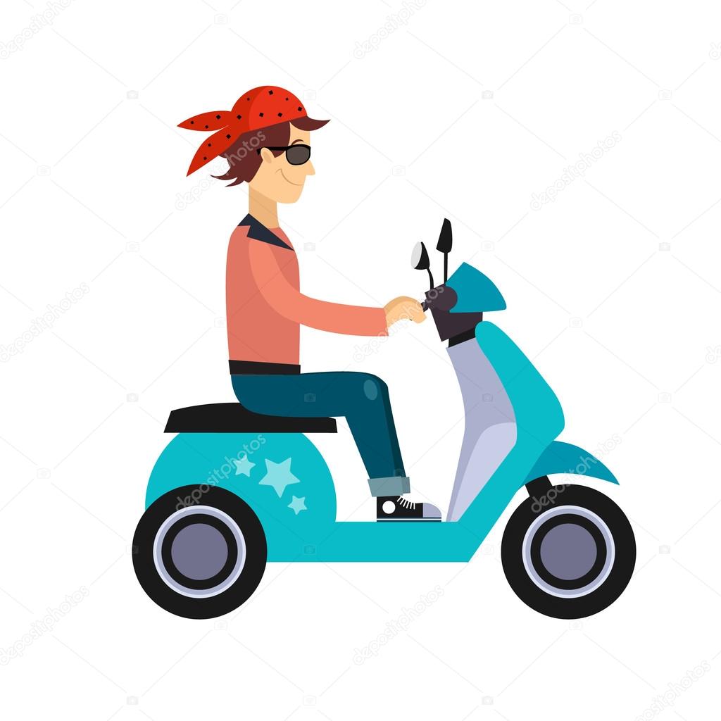 Man Characters Riding Scooters