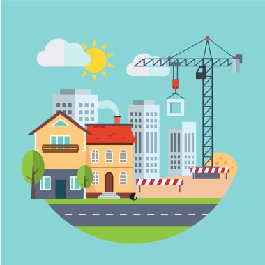 Flat Design Vector Building Construction