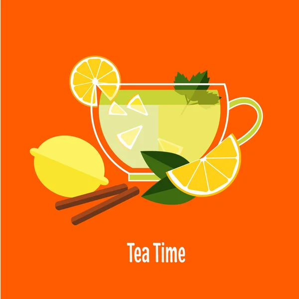 Taza de té con limón — Vector de stock