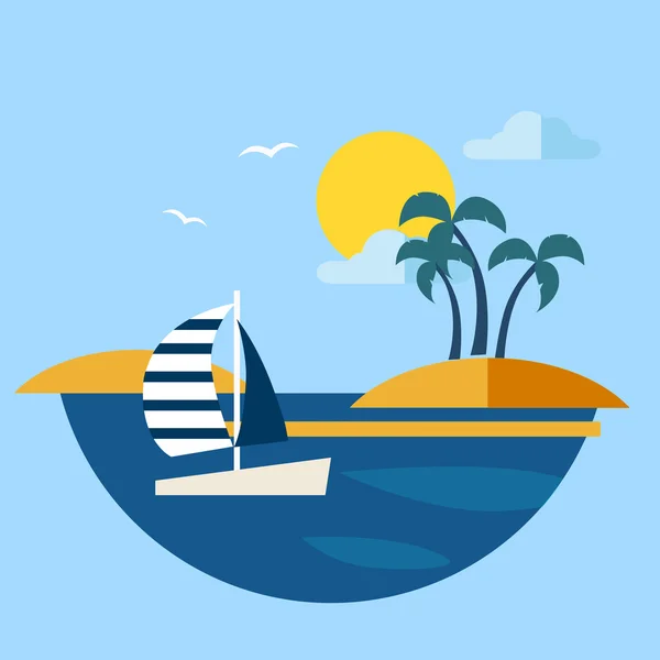 Paisaje marino de verano con velero Vector — Archivo Imágenes Vectoriales