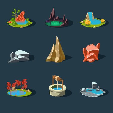 Elements Landscape ,Rocks ,Water Well ,Waterfall ,Lake, Vector I