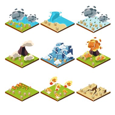 Isometric Representation of Natural Disaster  clipart
