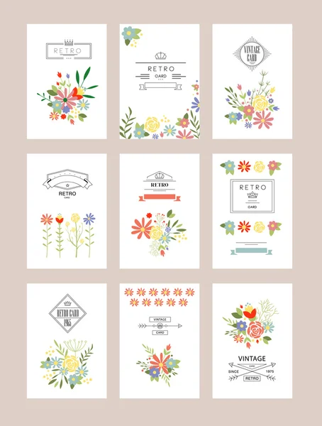 Colección floral de invitaciones románticas — Vector de stock