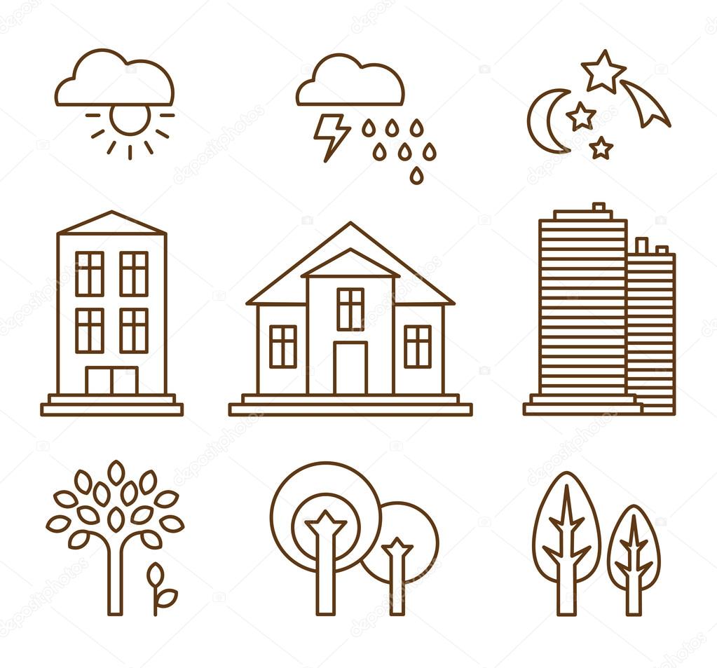 linear icons with buildings