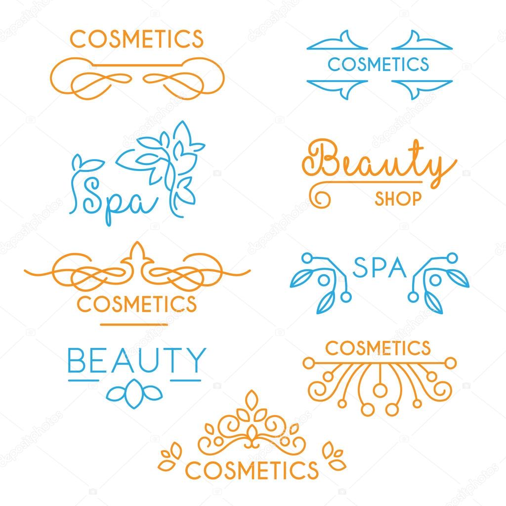 Vector beauty and cosmetics logos and labels in trendy linear style  organic and natural badges and icons