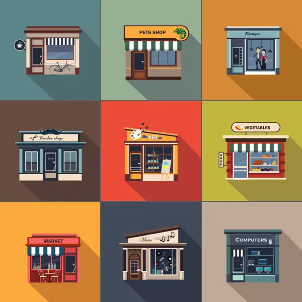 Different shops and stores icons set — Vector de stoc