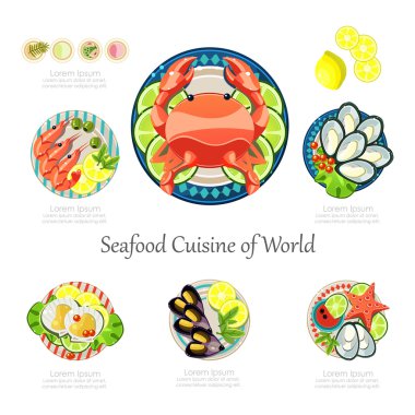 Deniz ürünleri tasarım kümesi.