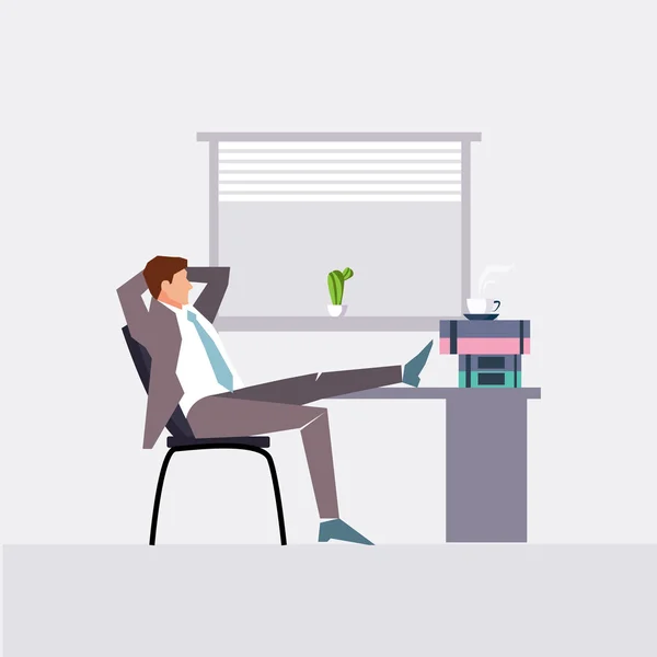 Diseño de carácter plano en hombre de negocios en el trabajo — Vector de stock