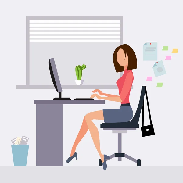 Kvinnan som arbetar på kontoret — Stock vektor