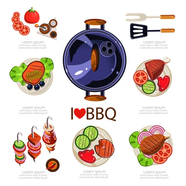 Barbacoa elementos alimentos — Vector de stock