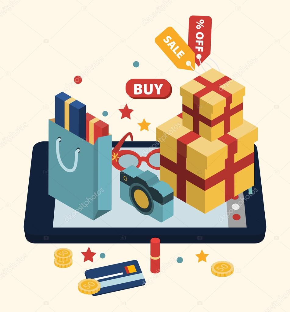 Isometric illustration of online shopping 