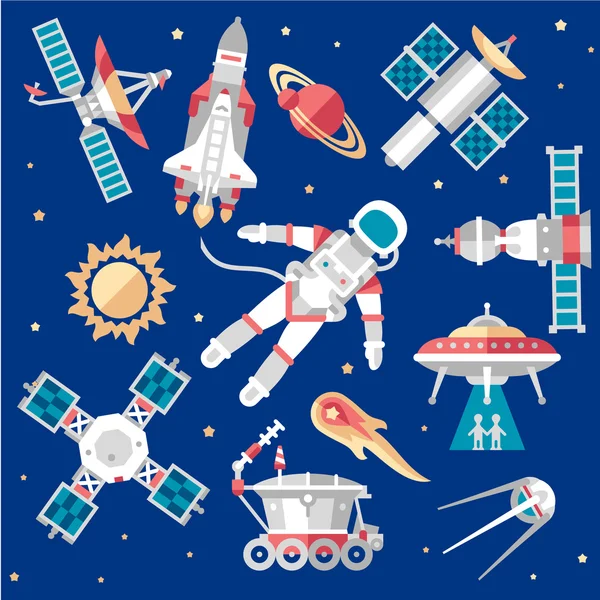 Set on space icon Flat — Stock Vector