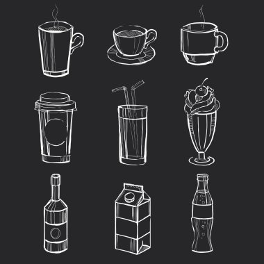 Set of different hand drawn beverages clipart